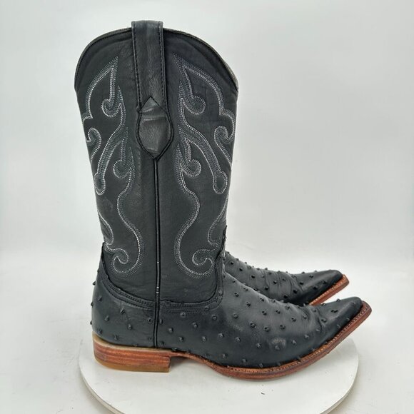 Los Altos Western Wear Men Size 8EE Black Leather Pointed Toe Cowboy Boot - Picture 4 of 13